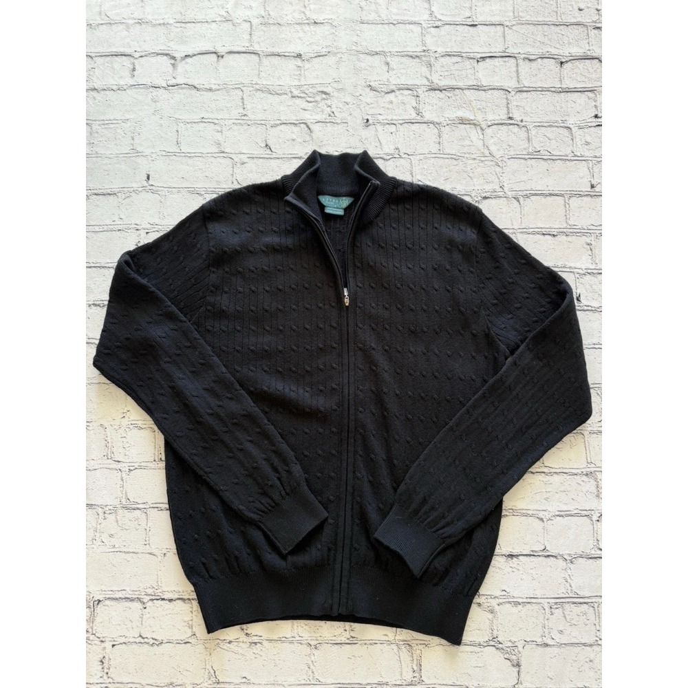 Astra Classic Womens Black Cotton Cable Knit Full Zip Cardigan Sweater Medium - Picture 11 of 16